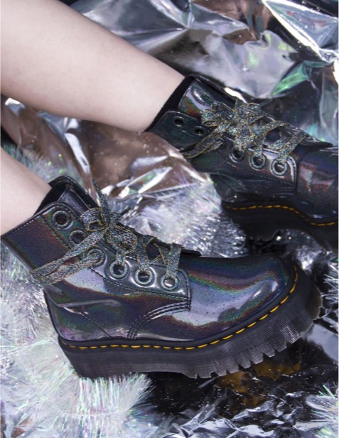 CLOSE UP OF BLUE METALLIC JADON BOOTS